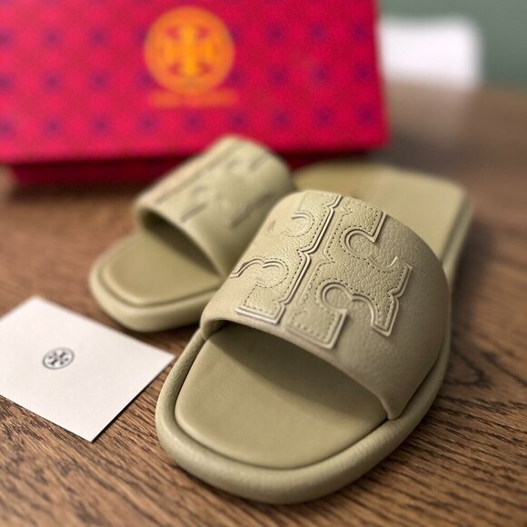 NWT! NEW! Tory Burch Double T Sport Slide -Olive Women Tumbled Leather US 8 - Picture 4 of 10